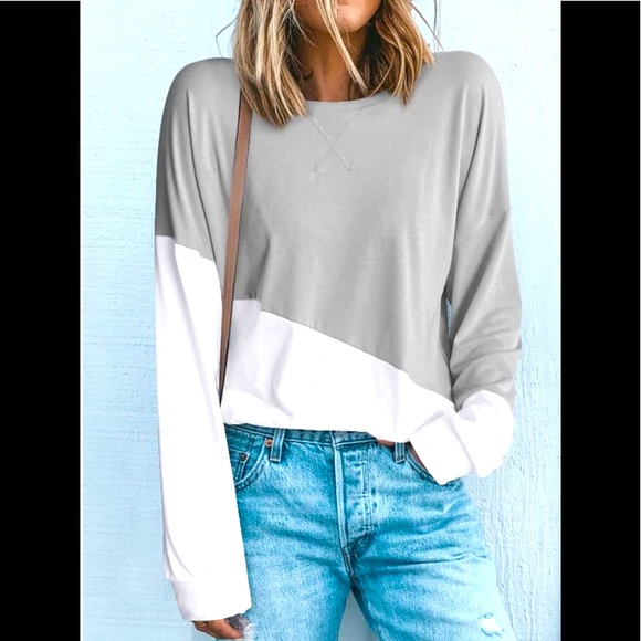 Mohair Pear Boutique Tops - Gorgeous Grey Shirt W/A Unique Pattern White Slices Thru Long Sleeve Soft Shirt